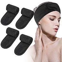 Leaflai Spa Headband, 4Pcs Make Up Wrap Head Terry Cloth Headband with Adjustable Magic Tape Non-slip Stretchable Washable Towel for Face Washing, Bath, Makeup, and Sport (Black)