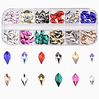 140Pcs 10 Colros 2 Sizes Flat Back Flame Shape Nail Crystal Rhinestones Decoration Jewel Charms Box Set Nail Salon Materials Sup