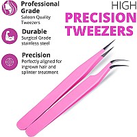 Sivote Lash Tweezers For Eyelash Extensions Hand Calibrated Straight Curved Tip Pack Of 2 Pink