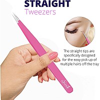 Sivote Lash Tweezers For Eyelash Extensions Hand Calibrated Straight Curved Tip Pack Of 2 Pink