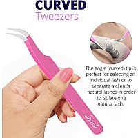 Sivote Lash Tweezers For Eyelash Extensions Hand Calibrated Straight Curved Tip Pack Of 2 Pink