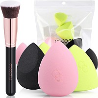 Docolor 61Pcs Makeup Sponges With Foundation Brush Foundation Blending Beauty Sponge Flat Top Kabuki Brush For Liquidcream