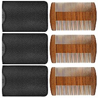 3 Pieces Natural Sandalwood Wooden Dual Action Beard And Mustache Combs With Faux Leather Cases Brown