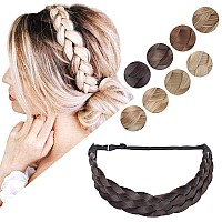 Hairro Braided Headband Hairpiece Synthetic 5 Strands Chunky Elastic Stretch Hairband For Women Girls 4A Dark Brown