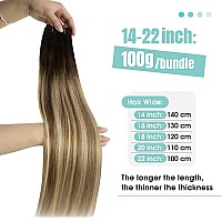 Youngsee Weft Hair Extensions Human Hair Balayage Human Hair Sew In Extensions Dark Brown Roots Blending Into Medium Brown With