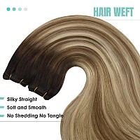 Youngsee Weft Hair Extensions Human Hair Balayage Human Hair Sew In Extensions Dark Brown Roots Blending Into Medium Brown With