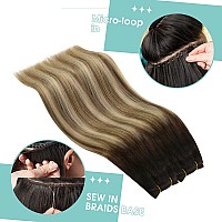 Youngsee Weft Hair Extensions Human Hair Balayage Human Hair Sew In Extensions Dark Brown Roots Blending Into Medium Brown With