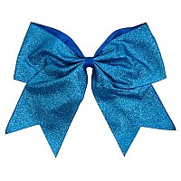 Glitter Cheer Bows - Cheerleading Softball Gifts for Girls and Women Team Bow with Ponytail Holder Complete your Cheerleader Outfit Uniform Strong Hair Ties Bands Elastics by Kenz Laurenz (1) (Teal)