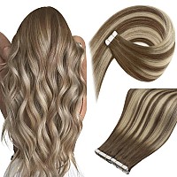 Ve Sunny Human Hair Tape In Extensions Ombre Human Tape Ins Human Hair Extensions Balayage Medium Brown Ombre Platinum Blonde An