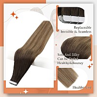 Full Shine Tape In Hair Extensions Human Hair Dark Brown To Chestnut Brown Highlighted Ash Blonde 12 Inch Human Hair Extensions