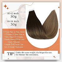 Full Shine Tape In Hair Extensions Human Hair Dark Brown To Chestnut Brown Highlighted Ash Blonde 12 Inch Human Hair Extensions