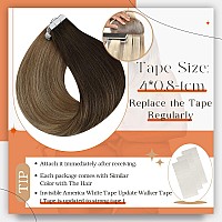 Full Shine Tape In Hair Extensions Human Hair Dark Brown To Chestnut Brown Highlighted Ash Blonde 12 Inch Human Hair Extensions