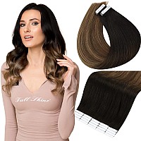 Full Shine Balayage Tape in Hair Extensions Human Hair 12 Inch Short Skin Weft Tape Hair Tape Color 1B Fading to 6 And 27 Blonde Extensions Glue in Real Hair 20 Pieces 30 Grams Tape in Hair