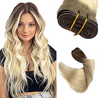 Sew In Hair Extensions Real Human Hair Weft Sew In Extensions Ombre Brown To Platinum Blonde Handtied Weft Hair Extensions For