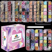 EBANKU 10 Boxes Nail Art Rhinestones Gems Nail Art Crystal Nail Jewels Diamonds, Nail Charms with 1 Pc Pick Up Tweezers 1 Pc Wax Pens for Nail Art