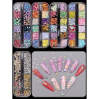 EBANKU 10 Boxes Nail Art Rhinestones Gems Nail Art Crystal Nail Jewels Diamonds, Nail Charms with 1 Pc Pick Up Tweezers 1 Pc Wax Pens for Nail Art