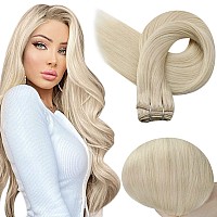 Full Shine Blonde Hair Extensions Sew in Real Human Hair Bundles 20 inch Platinum Blonde Weft Extensions Human Hair Double Weft Remy Human Hair Extensions for Women 105 Gram