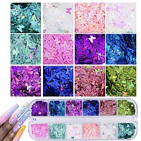 4 Boxes Holographic Nail Sequins Shapes Mixed Iridescent Nail Glitter Flakes Butterfly Hearts Star DIY Design Manicure Decorations Sets for Nail Art/Craft/Makeup (Style A)