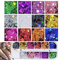 4 Boxes Holographic Nail Sequins Shapes Mixed Iridescent Nail Glitter Flakes Butterfly Hearts Star DIY Design Manicure Decorations Sets for Nail Art/Craft/Makeup (Style A)