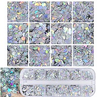 4 Boxes Holographic Nail Sequins Shapes Mixed Iridescent Nail Glitter Flakes Butterfly Hearts Star DIY Design Manicure Decorations Sets for Nail Art/Craft/Makeup (Style A)