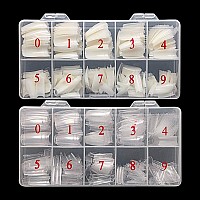 1000Pcs Half Cover False Nails Tips Krofaue 10 Sizes Lady French Style Acrylic Artificial Tip Manicure With Box For Nail Tips A