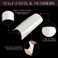 1000Pcs Half Cover False Nails Tips Krofaue 10 Sizes Lady French Style Acrylic Artificial Tip Manicure With Box For Nail Tips A