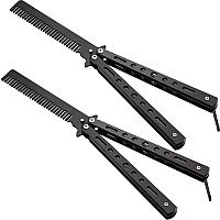 2 Pieces Combs Stainless Steel Folding Practice Combs Hair Styling Tools For Sport Outdoor Use Black