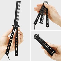 2 Pieces Combs Stainless Steel Folding Practice Combs Hair Styling Tools For Sport Outdoor Use Black