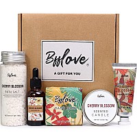 Spa Gifts For Women, Bff Love-5Pcs Cherry Blossom Spa Gifts Box For Her, Spa Kit Gift Set For Women With Massage Oil, Scented Candle, Bath Salt, Hand Cream & Soap, Gift Baskets For Women, Mothers Day Gift