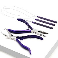 Professional Hair Extension & Beading Tool Kit Remove Plier Set for beads (4 Piece) I-Link Micro Ring Loop Needle Pulling Hook Threader Wire for Silicone Rings