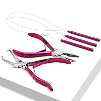 Professional Hair Extension & Beading Tool Kit Remove Plier Set for beads (4 Piece) I-Link Micro Ring Loop Needle Pulling Hook Threader Wire for Silicone Rings