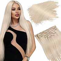 Ugeat Clip In Hair Extensions Human Hair Blonde Remy Hair Extensions Real Human Hair Clip Ins White Blonde Double Weft Human Hai