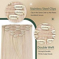 Ugeat Clip In Hair Extensions Human Hair Blonde Remy Hair Extensions Real Human Hair Clip Ins White Blonde Double Weft Human Hai