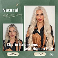 Ugeat Clip In Hair Extensions Human Hair Blonde Remy Hair Extensions Real Human Hair Clip Ins White Blonde Double Weft Human Hai