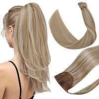 Hetto 20 Inch Ponytail Extension Human Hair Ponytail Hair Extensions Human Hair 100G 14613 Golden Blonde Highlight Bleach Blon