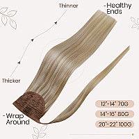 Hetto 20 Inch Ponytail Extension Human Hair Ponytail Hair Extensions Human Hair 100G 14613 Golden Blonde Highlight Bleach Blon