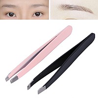 Slant Tweezers, Professional Stainless Steel Slant Tip Tweezer Eyebrow Tweezers, Great Precision for Facial Hair, Eyelash, Brow Shaping, and All Hair Removal