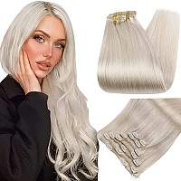 Full Shine Blonde Hair Extensions Real Human Hair 14 Inch Clip In Hair Extensions White Blonde Invisible Human Hair Extensions R