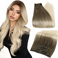 Full Shine Short Clip In Hair Extensions Blonde Real Human Hair Extensions Clip Ins 12 Inch Ash Brown Balayage To Platinum Blond