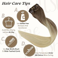 Full Shine Short Clip In Hair Extensions Blonde Real Human Hair Extensions Clip Ins 12 Inch Ash Brown Balayage To Platinum Blond