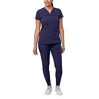 Adar Pro Movement Booster Scrub Set for Women - Sweetheart V-Neck Scrub Top Yoga Jogger Scrub Pants - P9400 - Navy - XL