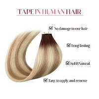 Sixstarhair Human Hair Tape In Hair Extensions Rooted Brown Fading to Ash Brown Mixed with Beach Blonde Beautiful Ash Color Remy Human Hair Extensions 20 Pieces [Color R3-8P613# 20inch]