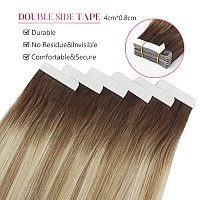 Sixstarhair Human Hair Tape In Hair Extensions Rooted Brown Fading to Ash Brown Mixed with Beach Blonde Beautiful Ash Color Remy Human Hair Extensions 20 Pieces [Color R3-8P613# 20inch]