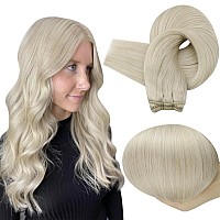 Full Shine Weft Hair Extensions Human Hair White Blonde Sew In Weft Extensions Straight Human Hair Sew In Hair Extensions For Women Blonde Human Hair Bundles Full Head 105G 18 Inch