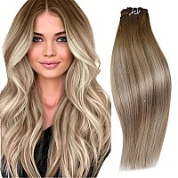 Runature Balayage Sew In Hair Extensions Real Human Hair 16 Inch Straight Human Hair Weft Extensions Walnut Brown To Ash Brwon O