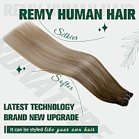 Runature Balayage Sew In Hair Extensions Real Human Hair 16 Inch Straight Human Hair Weft Extensions Walnut Brown To Ash Brwon O