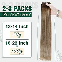 Runature Balayage Sew In Hair Extensions Real Human Hair 16 Inch Straight Human Hair Weft Extensions Walnut Brown To Ash Brwon O