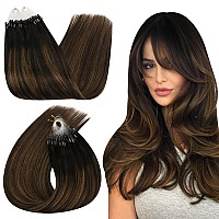 Ugeat Brown Micro Ring Human Hair Extensions Balayage Brown Mix Ash Brown Ombre Micro Beads Human Hair Extensions Remy Hair Exte