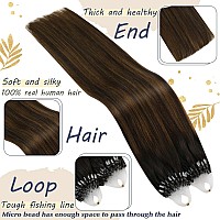 Ugeat Brown Micro Ring Human Hair Extensions Balayage Brown Mix Ash Brown Ombre Micro Beads Human Hair Extensions Remy Hair Exte