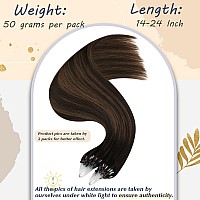 Ugeat Brown Micro Ring Human Hair Extensions Balayage Brown Mix Ash Brown Ombre Micro Beads Human Hair Extensions Remy Hair Exte